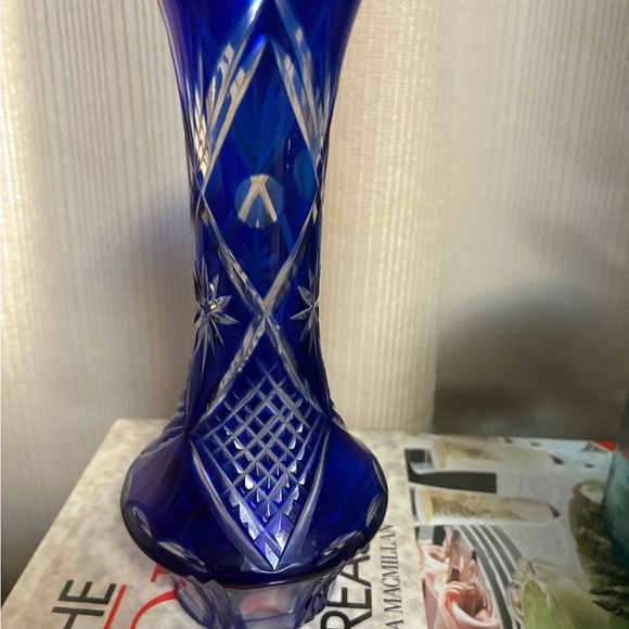 Other - Cobalt Blue Cut to Clear Glass Vase Vintage